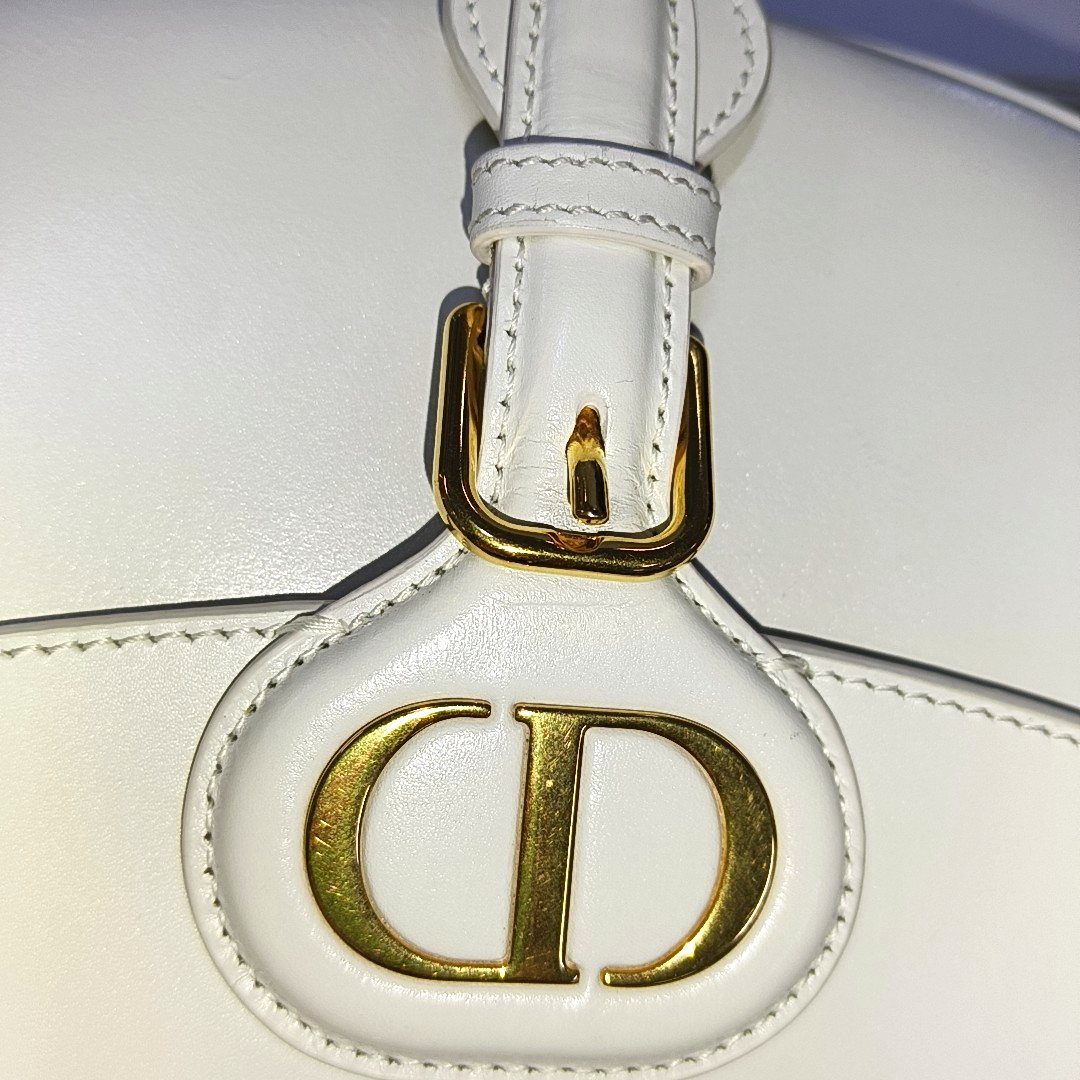 DIOR Bobby Medium Size White Calfskin Shoulder Bag Handbag Golden Hardware Detachable Shoulder Strap-(SKU)-940890258
