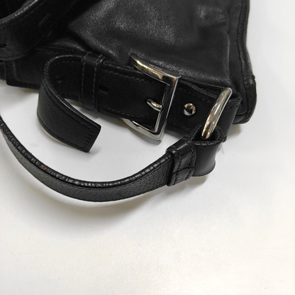 PRADA Black Leather Crossbody Bag Single Shoulder Bag Silver Hardware-(SKU)-960372112