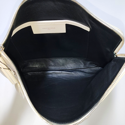 BALENCIAGA Cash White cowhide floral handbag Silver Hardware-(SKU)-940170346