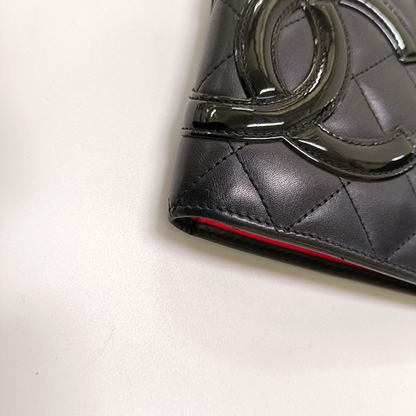 CHANEL CAMBON Black Cowhide Quilted Texture Wallet Silver Hardware 14nan-(SKU)-955276359