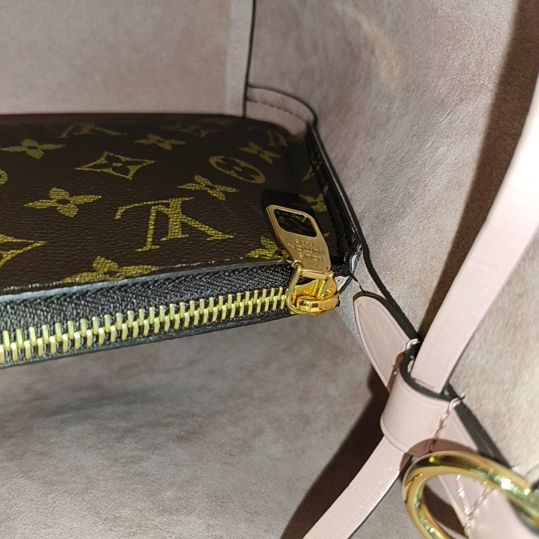 LOUIS VUITTON NÉONOÉ Medium Brown Coated Canvas Monogram Vernis Bucket Bag Shoulder Bag Crossbody Handbag with Gold Hardware and Removable Strap-(SKU)-970443663