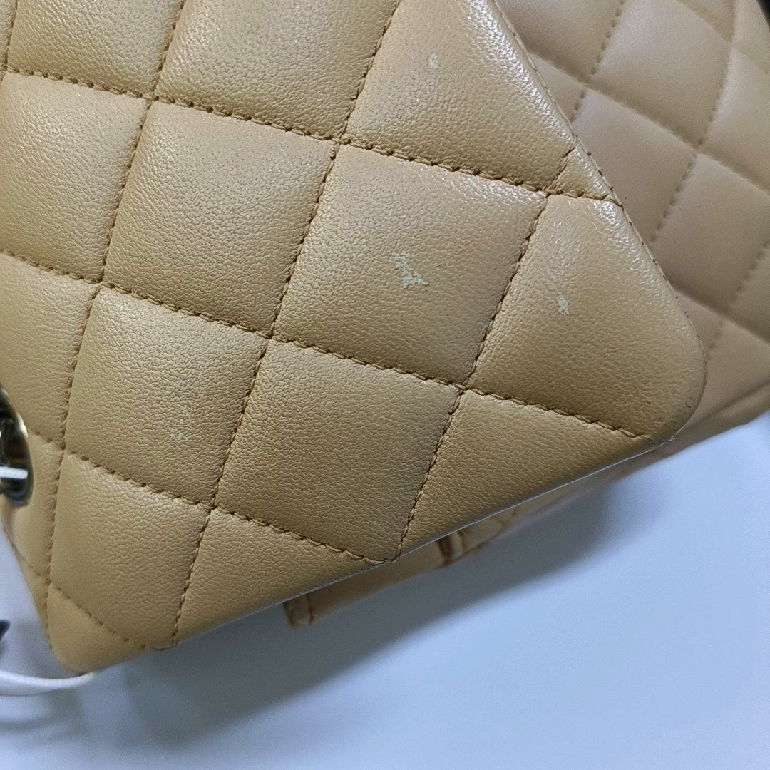 CHANEL CLASSIC FLAP Medium Beige Lamb Leather Quilted Shoulder Bag with Removable Strap-(SKU)-966780934