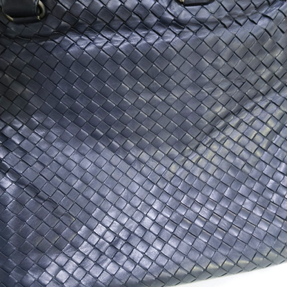 BOTTEGA VENETA Dark Blue Sheepskin Woven Single Shoulder Bag Handbag Ruthenium color hardware Removable shoulder strap-(SKU)-954022155