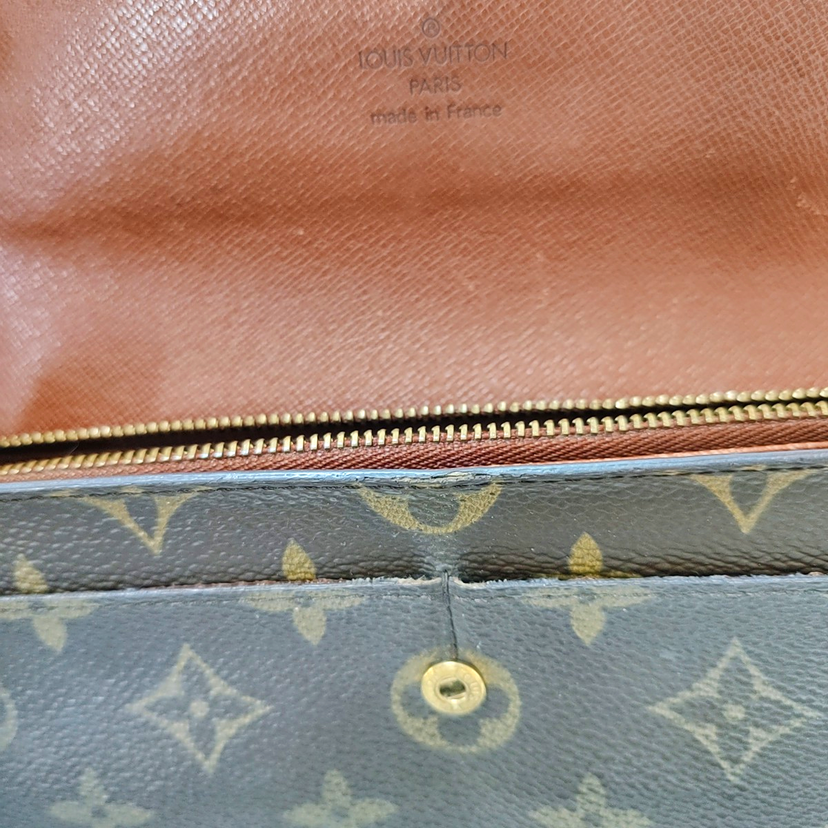 LOUIS VUITTON PORTE MONNAIE Large size Brown coated canvas vintage wallet Golden hardware-(SKU)-944949286