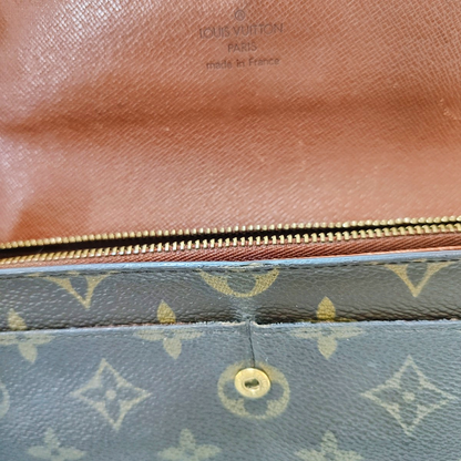 LOUIS VUITTON PORTE MONNAIE Large size Brown coated canvas vintage wallet Golden hardware-(SKU)-944949286