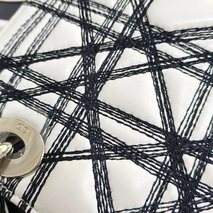 DIOR Lady Dior White Lamb Leather Printed Shoulder Bag Crossbody Bag Silver Hardware Removable Strap-(SKU)-969826731