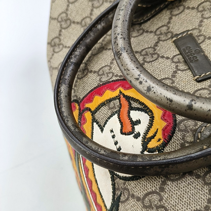 GUCCI Joy Brown Suede Leather Monogram Embroidery Tote Bag Golden hardware-(SKU)-959989784