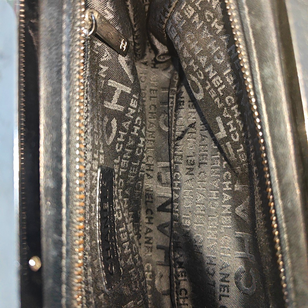 CHANEL CHOCOLATE BAR Black Lamb Skin Quilted Shoulder Bag, Handbag with Silver Hardware, 8 compartments-(SKU)-946413331