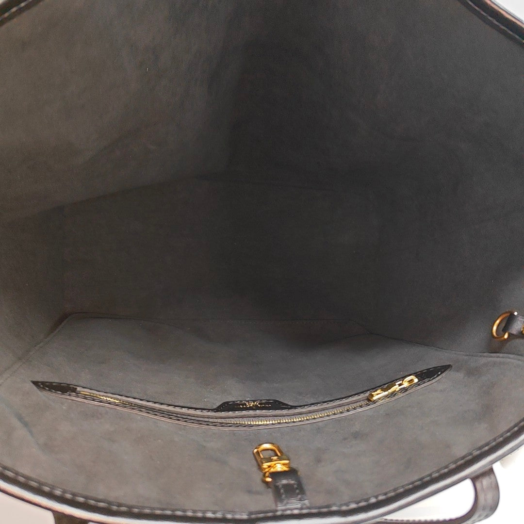 LOUIS VUITTON NEVERFULL Medium Black Fabric Floral Shopping Bag Shoulder Bag Tote Bag Gold Hardware Inner Pocket-(SKU)-970320625