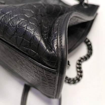 YSL NIKI Black Leather Crocodile-Print Single-Shoulder Bag with Palladium Hardware-(SKU)-971106402
