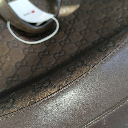 GUCCI Tote bag Dark Brown Cowhide Monogram Crumpled Single Shoulder Bag, Handbag Silver Hardware-(SKU)-929188415