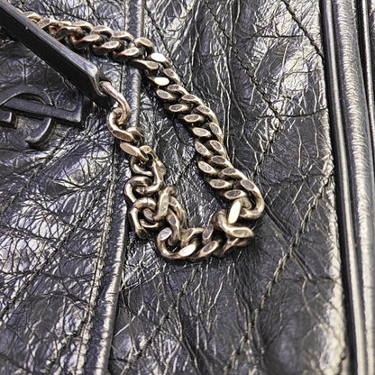 YSL NIKI Medium Size Black Leather Quilted V-Shape Shoulder Bag with Black Ruthenium Hardware-(SKU)-966134744