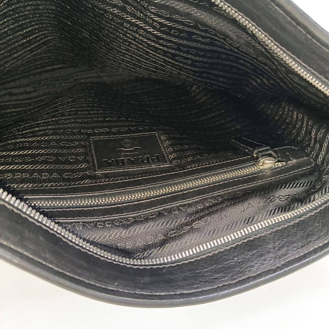 PRADA Black Leather Crossbody Bag Single Shoulder Bag Silver Hardware-(SKU)-959224503
