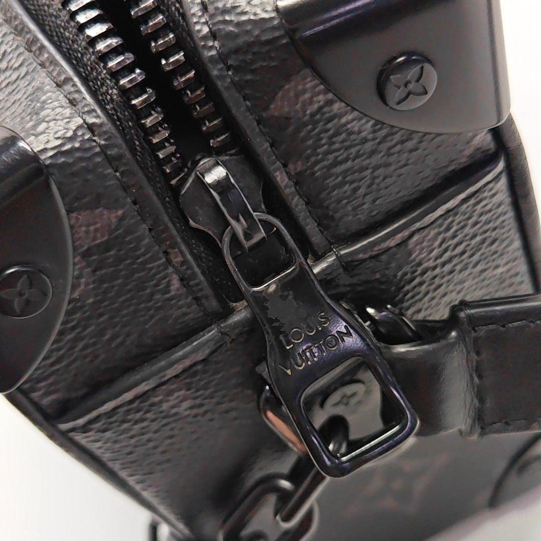 LOUIS VUITTON SOFT TRUNK Mini Black Coated Canvas Monogram Studs Black Samurai Shoulder Bag with Removable Straps-(SKU)-970537657