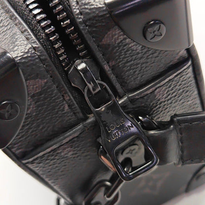 LOUIS VUITTON SOFT TRUNK Mini Black Coated Canvas Monogram Studs Black Samurai Shoulder Bag with Removable Straps-(SKU)-970537657