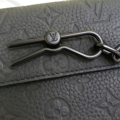 LOUIS VUITTON SOFT TRUNK Mini Black Leather Vintage Embossed Black Samurai Crossbody Shoulder Bag Black Hardware-(SKU)-964773584