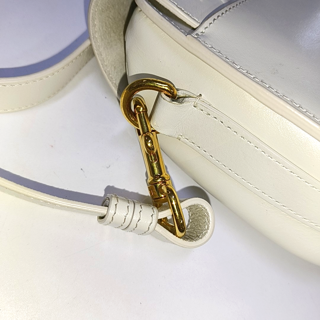 DIOR Bobby Medium Size White Calfskin Shoulder Bag Handbag Golden Hardware Detachable Shoulder Strap-(SKU)-940890258