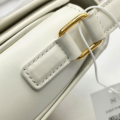 CELINE TRIOMPHE Small White Coated Canvas Triomphe Crossbody Single Shoulder Bag with Gold Hardware-(SKU)-953576570
