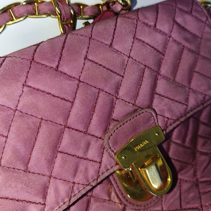 PRADA Pink Fabric Quilted Tassel Crossbody Bag Golden hardware-(SKU)-932708784