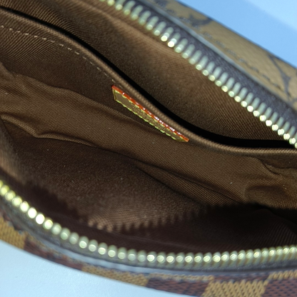 LOUIS VUITTON MARLY DRAGONNE Dark Brown Coated Canvas Monogram Chessboard Crossbody Bag, Gold Hardware, Detachable Shoulder Strap, Accessories Included-(SKU)-964636872