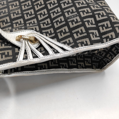 FENDI Tote bag 深棕色帆布双F提花Handheld包 Golden hardware-(SKU)-944134607