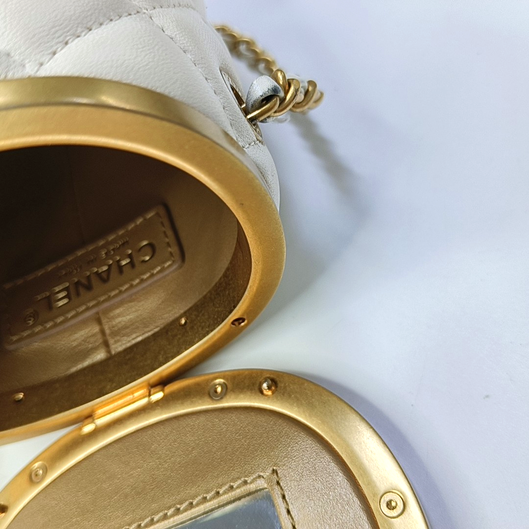 CHANEL CROWN BOX VANITY Small White Calf Leather Quilted Crossbody Shoulder Bag-(SKU)-959504326