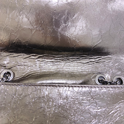 CHANEL CLASSIC FLAP Medium Champagne Calfskin Quilted Shoulder Bag with Silver Hardware-(SKU)-958254208