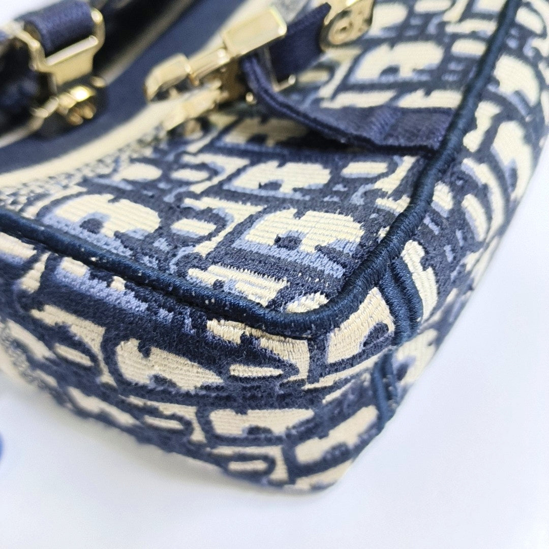 DIOR Diorcamp small size deep blue canvas with Monogram embossed pattern shoulder bag, crossbody bag, handbag with gold hardware and detachable strap-(SKU)-968891802