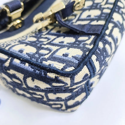 DIOR Diorcamp small size deep blue canvas with Monogram embossed pattern shoulder bag, crossbody bag, handbag with gold hardware and detachable strap-(SKU)-968891802