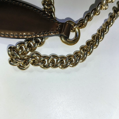 GUCCI Emily Chain Brown Patent Leather Monogram Embossed Shoulder and Handbag Golden hardware-(SKU)-945120170