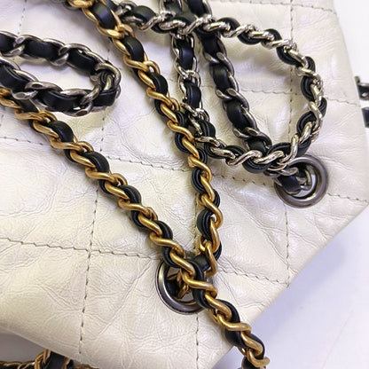 CHANEL GABRIELLE small size white leather quilted Gabrielle bag, backpack with gold ruthenium hardware and 24 chain links-(SKU)-968674094