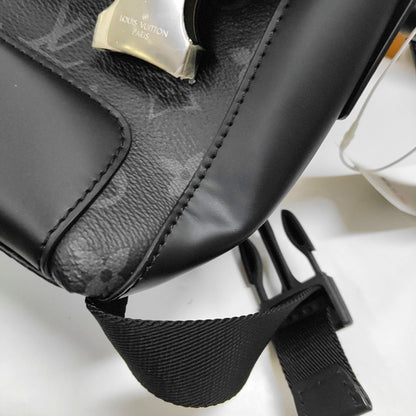 LOUIS VUITTON VOYAGER Small Black Coated Canvas Monogram Messenger Bag Crossbody Bag Shoulder Bag Silver Hardware Complete Accessories-(SKU)-969042134