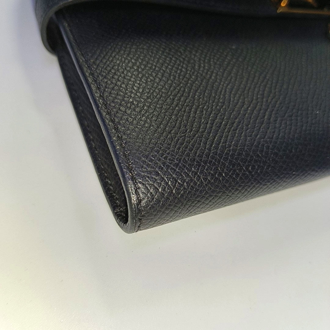 HERMÈS Kelly, black Epsom leather wallet, gold hardware, X, external stitching-(SKU)-966022168