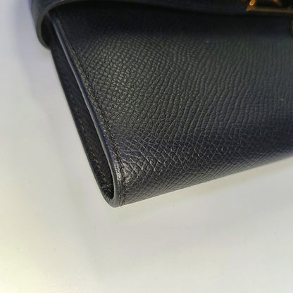 HERMÈS Kelly, black Epsom leather wallet, gold hardware, X, external stitching-(SKU)-966022168