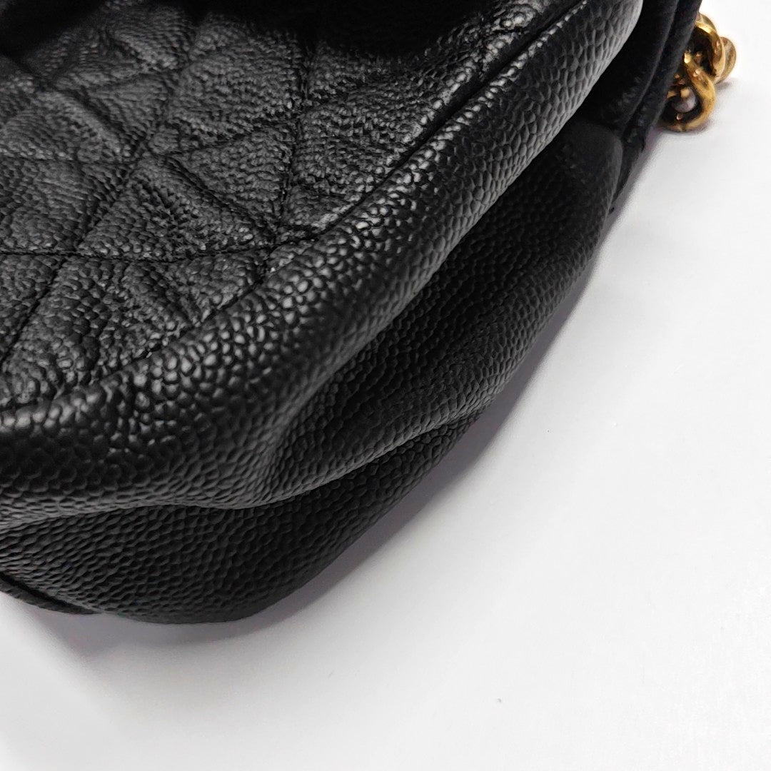 CHANEL COCO MARK Black Calfskin Quilted Diamond Pattern Shoulder Bag Handbag Crossbody Bag Gold Hardware 17 Clasp-(SKU)-970521543