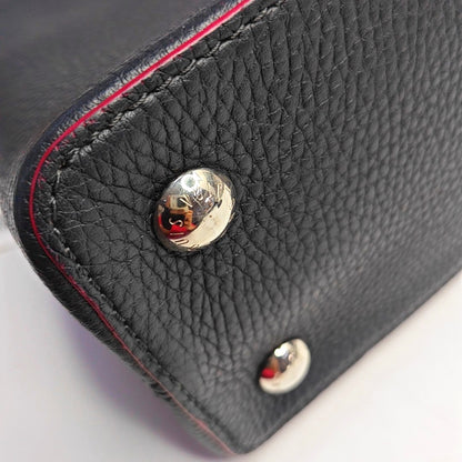 LOUIS VUITTON CAPUCINES Medium Size Black Calfskin Single Shoulder Bag Crossbody Handbag Silver Hardware Removable Shoulder Strap-(SKU)-968015408