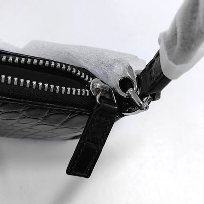 BY FAR Black Leather Crocodile Pattern Handbag Silver Hardware-(SKU)-944296444