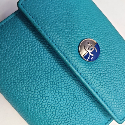 CHANEL Blue pebbled leather wallet Silver Hardware 17nan-(SKU)-947387865
