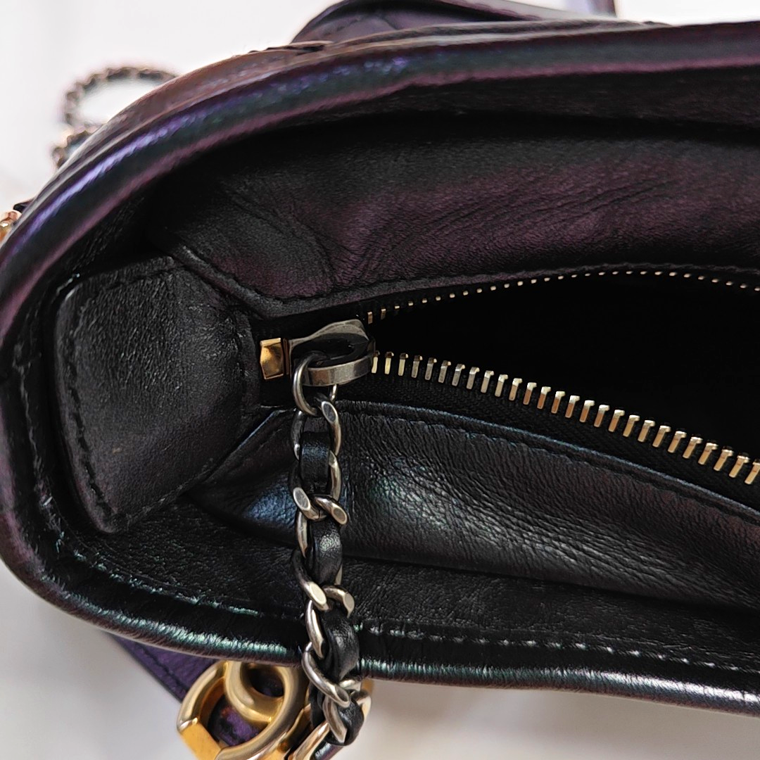 CHANEL GABRIELLE Small Size Radiant Calfskin Quilted Diagonal Bag, Shoulder Bag, Crossbody with Detachable Strap, Golden, Silver, and Ruthenium-Colored Hardware, 27 Clasps-(SKU)-946512946