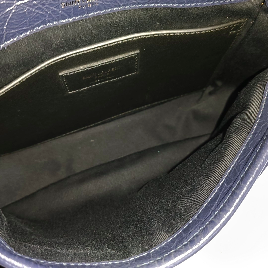 YSL NIKI Small Size Dark Blue Calf Leather Quilted V-Stitch Single Shoulder Bag Crossbody Bag Palladium Hardware-(SKU)-932669743