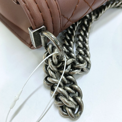 CHANEL BOY CHANEL Medium Burgundy Calfskin Quilted Shoulder Bag Tote Crossbody Bag Ruthenium Hardware 18K Clasp-(SKU)-946021622