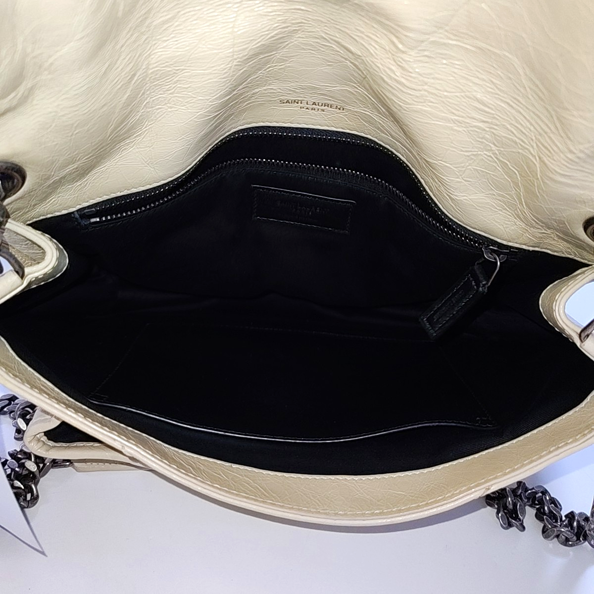 YSL NIKI Medium Beige Calfskin Plaid Quilted Shoulder Bag Crossbody Bag Palladium Hardware-(SKU)-963808720