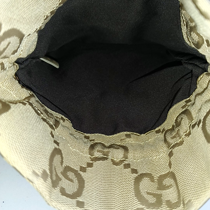 GUCCI Bucket bag Beige Canvas Monogrammed Handbag Golden Silver Hardware-(SKU)-955357697