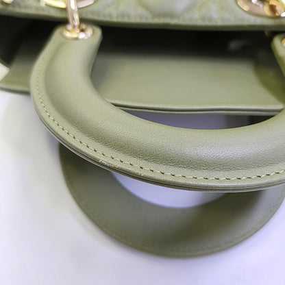 DIOR Lady Dior Small Green Lamb Skin Quilted Cannage Four-Gusset Shoulder Bag with Golden Hardware and Detachable Strap-(SKU)-968039587