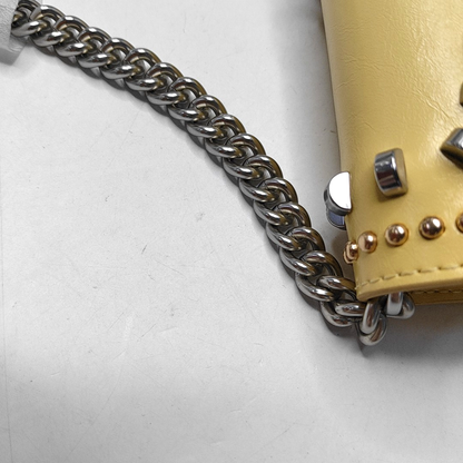 PINKO Love Evolution Small size Yellow Leather Stud Crossbody Single Shoulder Bag Clutch Golden Silver Hardware Removable shoulder strap-(SKU)-944690320