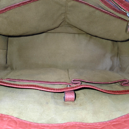MCM Red Leather Textured Tote Bag Silver Hardware-(SKU)-933876328