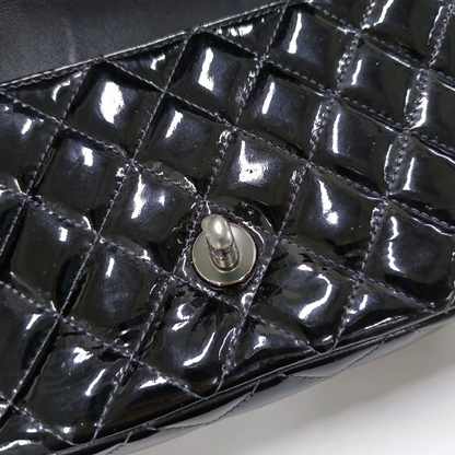 CHANEL CLASSIC FLAP Mini Black Patent Leather Diamond Quilted Large Crossbody Bag Shoulder Bag Silver Hardware 17 Opening-(SKU)-961226830