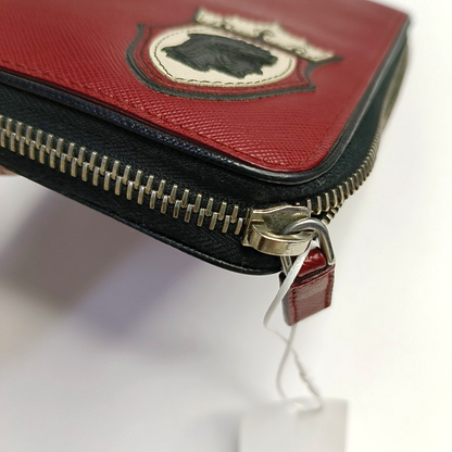 PRADA Red Leather Embossed Wallet Silver Hardware-(SKU)-942851386