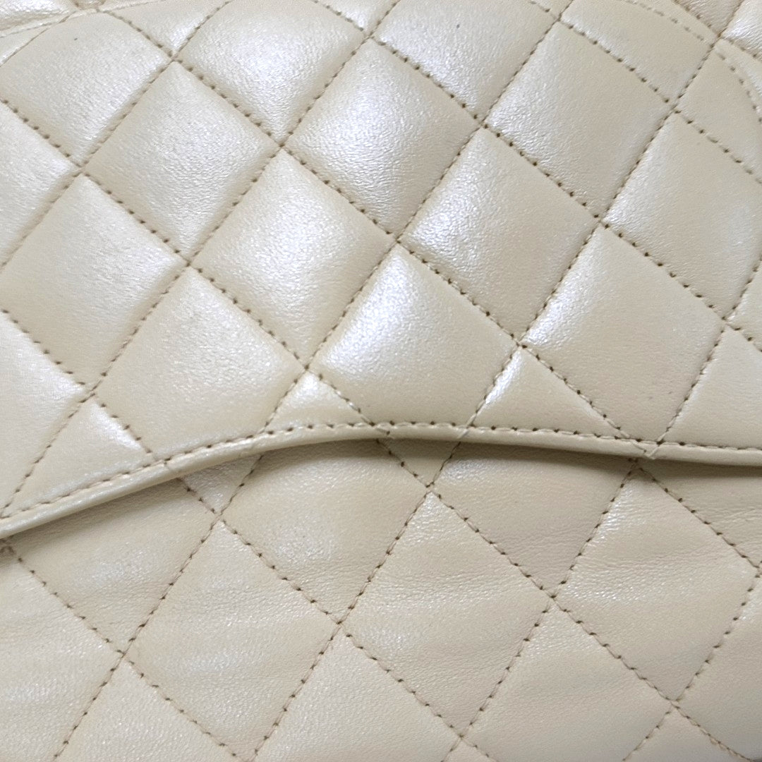 CHANEL CLASSIC FLAP Medium Beige Lamb Leather Quilted Shoulder Bag with Removable Strap-(SKU)-966780934