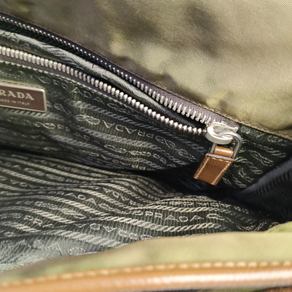 PRADA Green Nylon Crossbody Bag Single Shoulder Bag Silver Hardware-(SKU)-953032418